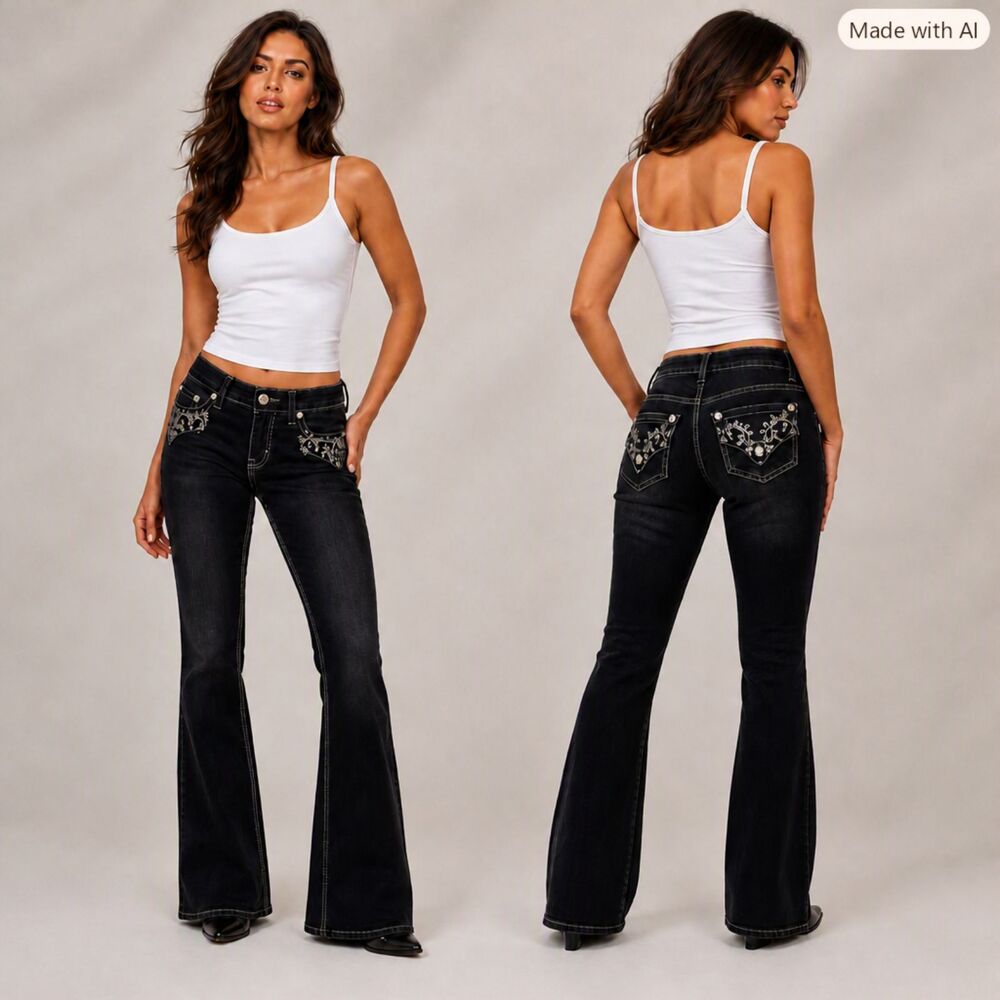 Style & Co Black Embroidered Bootcut Jeans –, Detailed Pockets EUC  Size 10